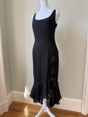 ABS Collection Elegant Black High-Low Ruffle Dress Size 6 Fitted w/ Back Zipper